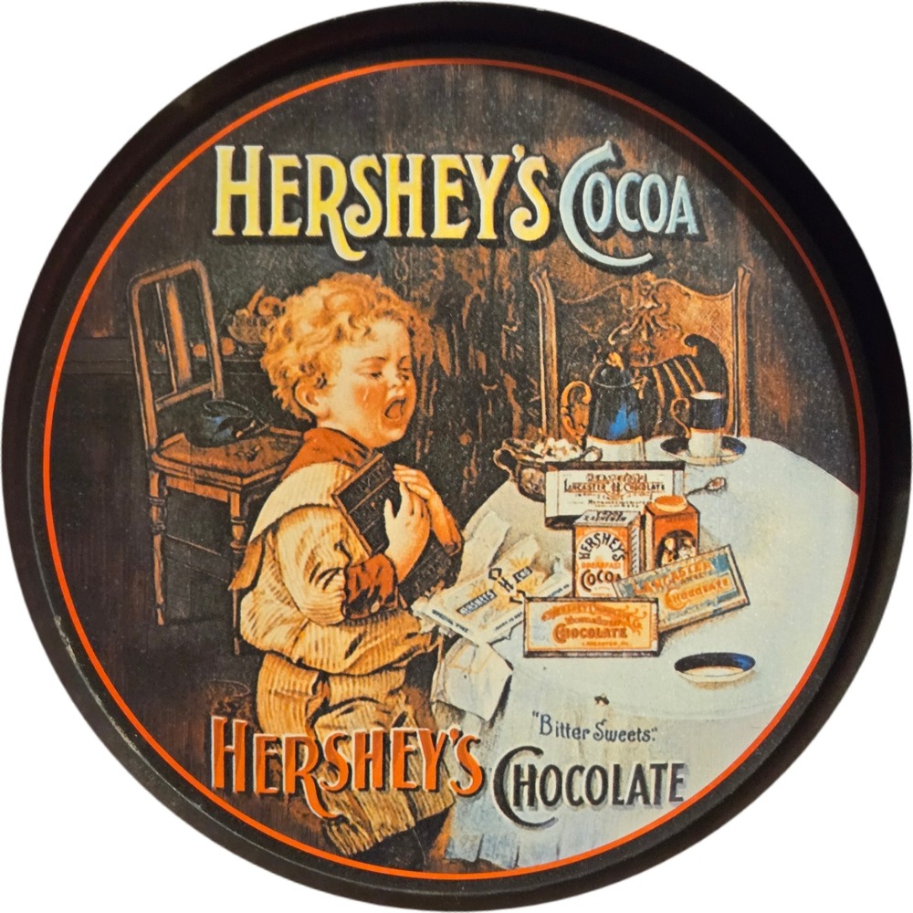 Hershey's Cocoa Metal Serving Tray Brown Bitter Sweets Vintage Style 12in